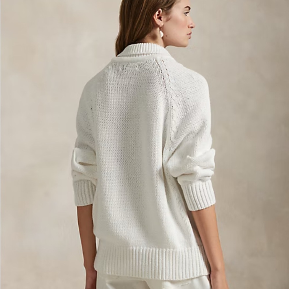 Polo Ralph Laure Layered-Collar Cotton Sweater | color: white | size L - Picture 10 of 10